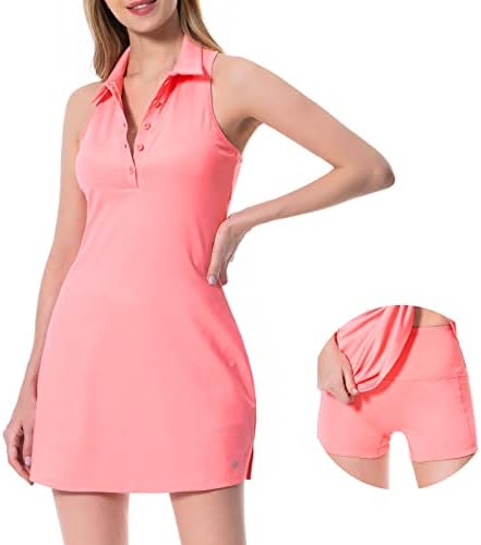 שמלת טניס פולו של Lightbare שמלות טניס גולף שמלות עם חזייה מובנית ומכנסיים קצרים ניתנים לניתוק upf 50+ יבש מהיר להתעמלות
