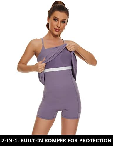 שמלת טניס נשים, שמלת אימון גולף 2 ב -1 עם כיסי חזייה מובנים ומכנסיים קצרים, שמלות אתלטיות עם רצועה מתכווננת
