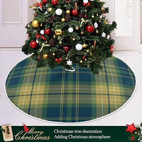 Oarencol משובץ בצבע כחול ירוק צהוב בופלו בדוק חצאית עץ חג המולד 36 אינץ 'חג המולד של מסיבת חג קישוטי מחצלת עץ