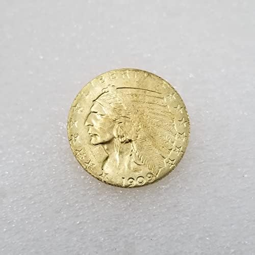 מלאכות עתיקות מטבע זהב אמריקאי 1909-S $ 5 $ זהב הודי חצי נשר מטבע נשר דולר דולר