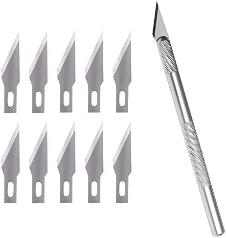סט סכין תחביב של WA פורטמן - סט סכין דיוק בדרגה גבוהה עם 10 להבי תחביב מפלדה פרימיום - סט סכין מלאכה עם 10 להבי חותך מלאכה 11 - סט סכין מדויק עם 11 להבי תחביב