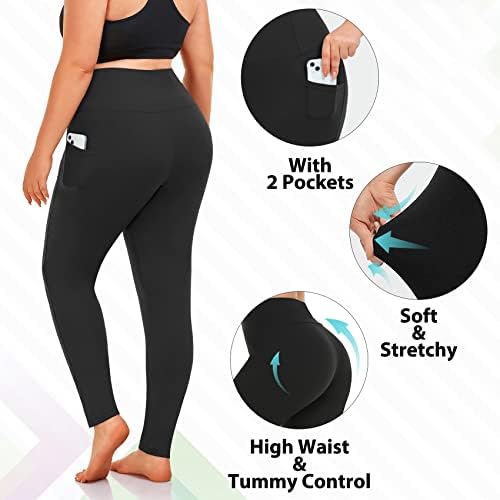 Morefeel Plus גודל חותלות לנשים Stretchy X-Large-4X בקרת בטן מותן גבוה אימון סטרץ 'מכנסי יוגה שחורים