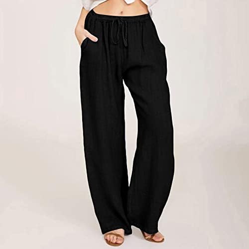 מכנסי רגל רחבים לנשים מכנסי טרנינג המותניים המותניים משיכת מכנסיים מכנסי עלייה נמוכים מכנסיים עם כיסים ישר