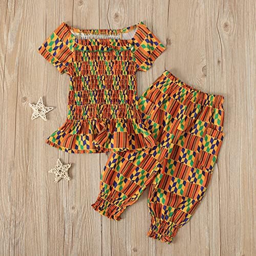 ערכות בגדים לבנות פעוטות פורחות צמרות סט סגנון פעוט אפריקני 1-6Y Dashiki Tee Girl