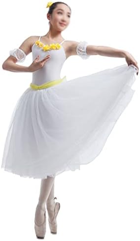 N/a סטרץ 'לבן גוף שמלת ריקוד רומנטית ארוכה עם פרחים בתלבושת ריקוד מחשוף לריקוד בלט למבוגרים