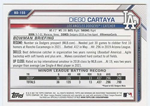 2021 דראפט Bowman BD-155 DIEGO CARTAYA RC טירון לוס אנג'לס דודג'רס MLB כרטיס מסחר בייסבול