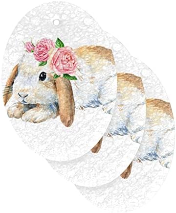 ארנב ארנב ארנב חמוד פרח ורד פרח טבעי ספוג מטבח תאית ספוגי תאית למנות שטיפת אמבטיה וניקוי משק בית, שאינו מגרש וידידותי לסביבה, 3 חבילות