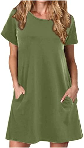 חולצת טי שמלת עבור נשים 2023 מזדמן קצר שרוול קיץ מיני שמלת צווארון עגול מוצק רופף טוניקת קצר שמלה עם כיסים