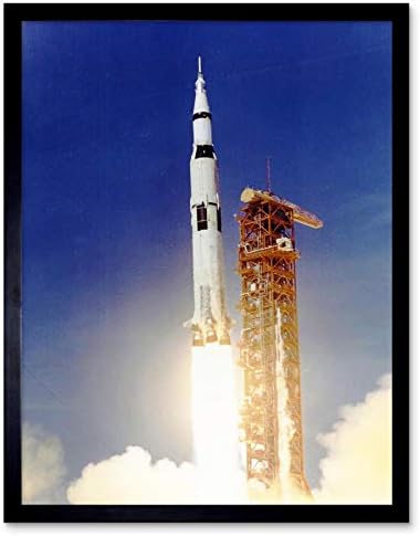 חלל שוול כחול כחול אפולו 11 שיגור שבתאי v טיל פיצוץ להבה ארהב ארהב לא ממוסמכת אמנות קיר הדפס פוסטר בית דקור פרימיום
