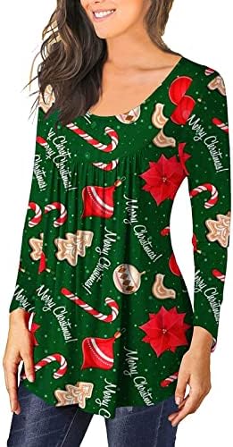 חולצות חג חולצות, סווטשירט נשים שרוול ארוך צוואר צווארון טרנדי קפלי חג המולד רופפים חולצות מודפסות