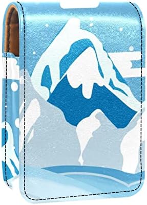 איפור שפתון מקרה שפתון תיק עם מראה נייד שפתון אחסון פאוץ גלוס אחסון ארגונית, קריקטורה שלג הר שלג כחול