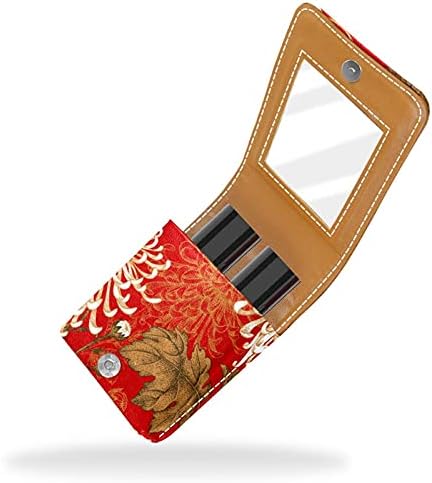 אדום סיני חרצית פרח גלוס מחזיק שפתון מקרה נייד איפור תיק נסיעות שפתון ארגונית מקרה עם מראה מיני שפתון תיבת אחסון עבור נשים