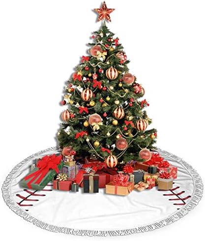 חצאית עץ חג המולד של תחרה בייסבול, מחצלת חצאית עץ חג המולד עם ציצית לעיצוב מסיבת חתונה לחג 48
