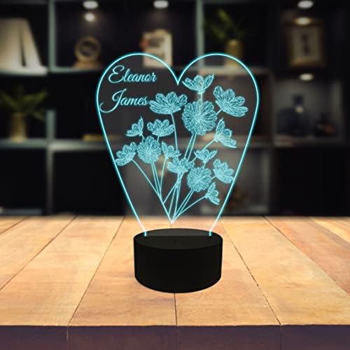 מנורת שולחן לד פרחונית להתאמה אישית של אמבסון, זר פרחים גיאומטרי מופשט מודרני, צלחת זכוכית אקרילית בעלת אפקט 3 ד ' עם מתג מגע המופעל באמצעות סוללה שינוי צבע מתנת לילה אור