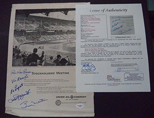 Pee Wee Reese/Phil Rizzuto/Vic Raschi Ed Lopat פרסומת חתומה JSA LOA - MLB חתימה חתימה שונות של פריטים