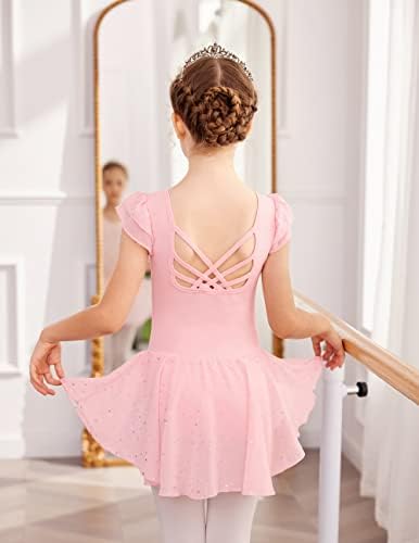 בנות ארשיינר מבריק שרוול בלט בלט עם חצאית עם שמלות ריקוד אחוריות חצאיות