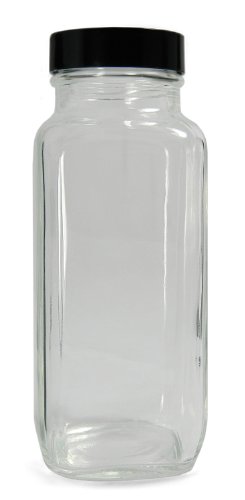 QORPAK GLC-01325 בקבוק ריבוע צרפתי קליל קליל עם 33-400 עיסת פנולית שחורה/כובע מרופד ויניל, 45 ממ OD x 112 ממ, קיבולת 4oz
