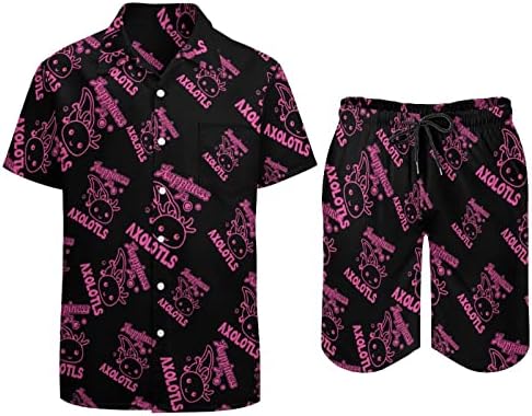 אושר הוא אקסולוטלים גברים 2 חלקים הוואי הגדר מכפתור חולצות שרוול קצר מכנסי חוף מכנסיים רופפים מתאימים אימונית
