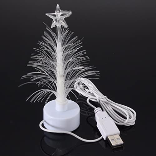 עץ חג המולד מיני USB לשולחן חדר שינה חג המולד קטן עם קישוטי אורות סיבים אופטיים- מיני חג המולד עץ USB סיבים חיבור