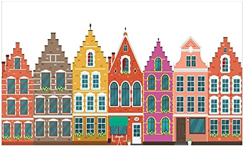 מחזיק מברשת שיניים קרמיקה אמסטרדם, הדפס של בתים צבעוניים אירופיים אלמנטים עירוניים איקוניים, משטח דקורטיבי רב -תכליתי לחדר אמבטיה, 4.5 x 2.7, צבעוני כתום שרוף