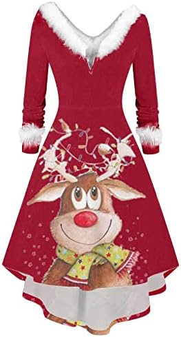 חג המולד גבוה נמוך שמלה לנשים גברת קלאוס תלבושות חג המולד הדפסת תלבושות פאזי צוואר נדנדה חג מסיבת התלקחות שמלה