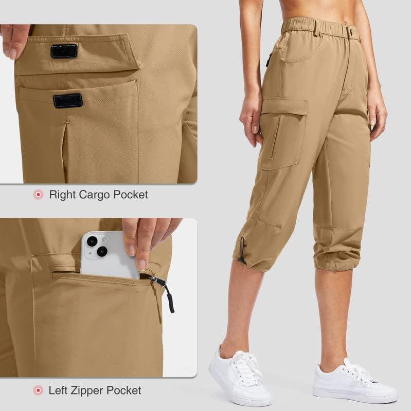 סנטיני נשים של טיולים קאפרי מכנסיים עם 5 כיסים קל משקל מהיר יבש מטען קאפרי לנשים נסיעות מקרית קיץ