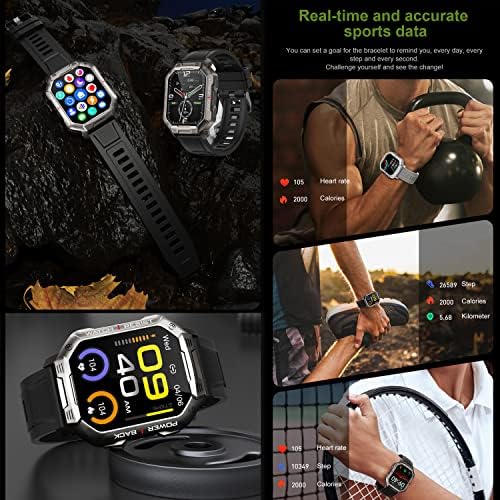 שעון חכם לגברים, Bluetooth Fitness Tracker Tactical Tactical Smartwatch Smartwatch לטלפונים אנדרואיד
