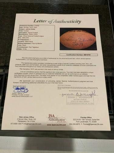 ג'וני יוניטל מס '19 בולטימור קולטס חתום על כדורגל NFL רשמי JSA PB - כדורגל חתימה