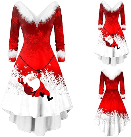 שמלת מסיבת חג המולד לנשים אופנה קטיפה עם שרוולים ארוכי-שרוולים ארוכי צווארון v שמלות לא סדירות