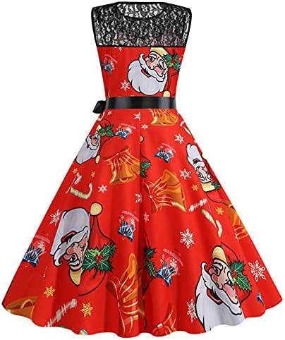 טרנדי חג המולד תה שמלת עבור נשים תחרה קו התלקחות בציר שמלה ללא שרוולים חג המולד חג המולד המפלגה קוקטייל שמלה
