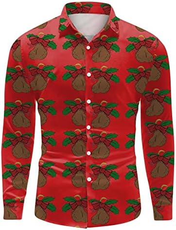 XXBR לחג המולד כפתור מזדמן מטה חולצות לגברים שרוול ארוך צווארון צוואר צוואר צוואר צוואר חג המולד של חולצה מעצבת גרפית מצחיקה