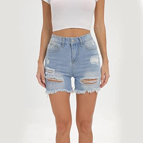 מכנסי ג'ינס מזדמנים של נשים קצרים גבוהים עלייה במצוקה, מכנסי ג'ין גולמיים, מכנסיים קצרים נמתחים מנותקים מכנסיים חמים בקיץ עם כיסים
