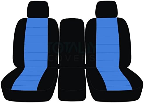 כיסויים לחלוטין תואמים לשנת 2009-2010 פורד F-150 מכסי מושב משאית דו-גוונים W 2 משענות ראש וקונסולת מרכז פתיחה/משענת יד מוצקה: שחור וכחול כהה F150