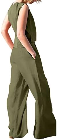 2023 פשתן כותנה רופף בכושר רגוע טרקלין שתי חתיכה בסיסי מכנסיים סט לנשים קיץ סתיו מכנסיים סט טק טק