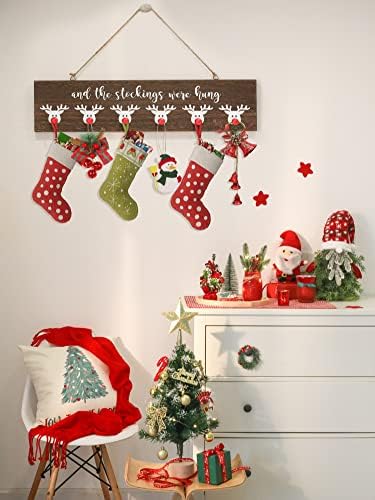 עץ Newlighture Combocking Colling Canger Canger The Goving Hung עם 6 ווים אדום של חג המולד מתלה לחג המולד קיר קיר השלט לאח המעטפת
