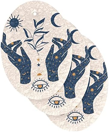 Alaza Moon Sun מככב מכשפה ספוג טבעי ספוג מטבח תאית תאית למנות שטיפת אמבטיה וניקוי משק בית, שאינו מגרש וידידותי לסביבה, 3 חבילות