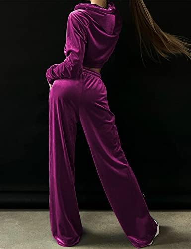 חליפות זיעה קטיפות לנשים של FLYGO תלבושות סקסיות תלבושות גוף סקסיות יבול צמרות אימונית מגרש מכנסיים מתלקחים