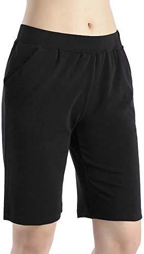 מכנסיים קצרים של צ'ינגוואן המותניים האלסטיים עם כיסים אורך הברך האתלטי יוגה