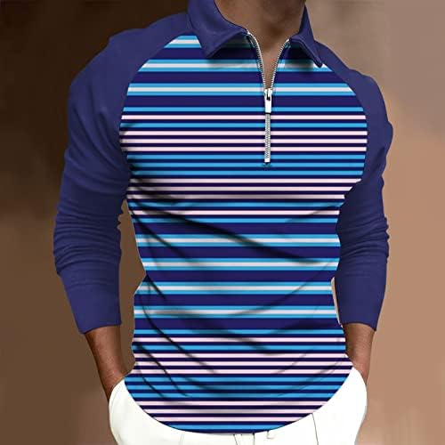 Beuu 2022 חולצות פולו חדשות לגברים, רוכסן צוואר שרוול ארוך בלוק בלוק טלאי גולף חולצה מעצבת שרירים מזדמנים