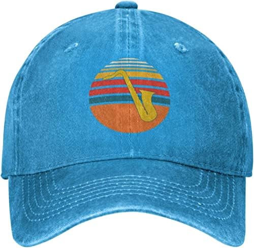 כובע בייסבול מתכוונן לשנייה עם דפוס מוזיקלי סקסופון וינטג ', כובע סנאפבק קלאסי בן 6 פאנל