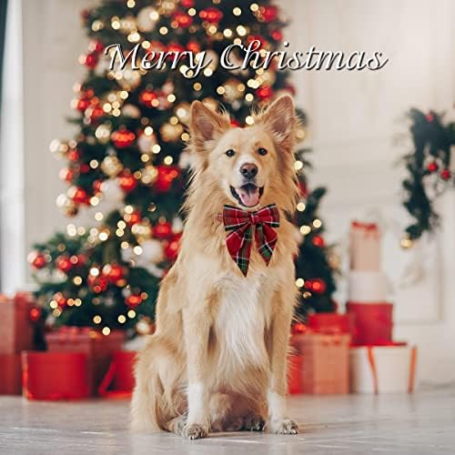 צווארון כלבים ייחודי של 2 חבילות עם קשת, צווארון כלבים משובץ בחג המולד עם אבזם מתכת ורד מתכוונן לחתולי כלבים בינוניים קטנים