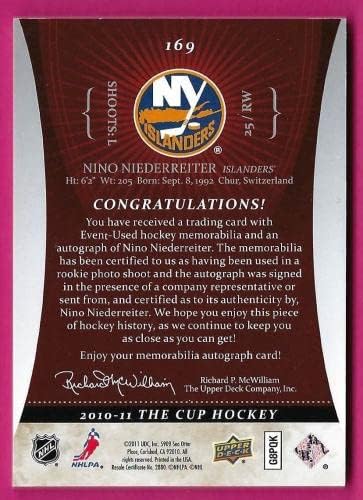 Nino Niederreiter - 2010-11 The Cup Jersey Auto RC - 'D 211/249 כרטיס 169 - גופיות NHL עם חתימה
