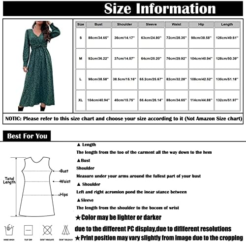 שמלות מזדמנות לנשים Deago שרוול ארוך צווארון v-line and flare שמלה ארוכה של Midi לקיץ האביב