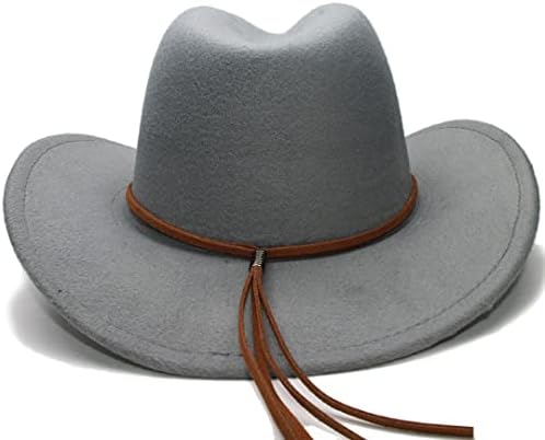 בציר סגנון יוניסקס מערבי קאובוי כובע בוקרת סומבררו כובעי צמר תערובת עם להפשיל ברים