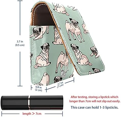 שפתון מקרה עם מראה כלב פאג בעלי החיים גלוס מחזיק נייד שפתון אחסון תיבת נסיעות איפור תיק מיני עור קוסמטי פאוץ מחזיק 3 שפתון