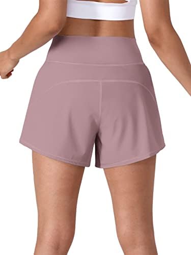 מכנסיים קצרים של אימון המותניים של נשים עם מכנסיים אתלטים רכים חמאים בכיס מכנסיים קצרים במותניים גבוהים