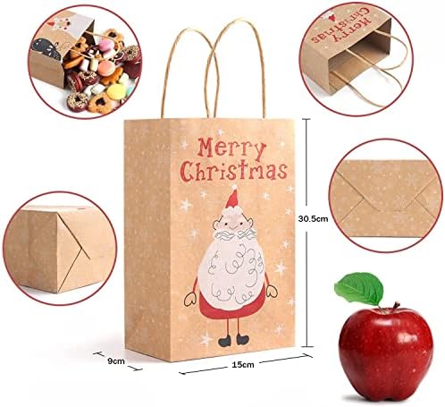 שקיות מתנה לקראפט לחג המולד של Lokipa, תיקי פינוק של 24 יחידות נייר תיקי גודי עם ידיות לציוד למסיבות חג המולד תפאורה ≠ 15 * 9 * 23 סמ.