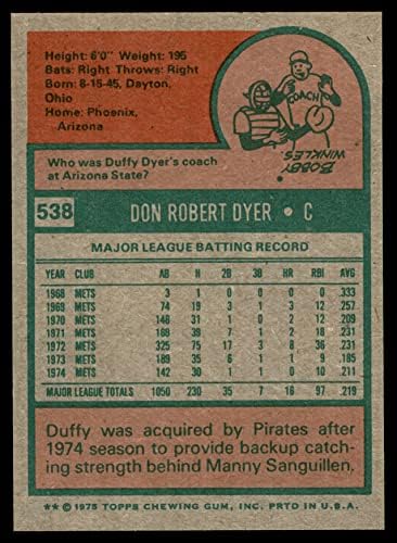 1975 Topps 538 Duffy Dyer Pittsburgh Pirates NM/MT Pirates