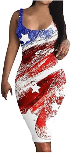 HCJKDU שמלות 4 ביולי לנשים U Necker ללא שרוולים שמלת דגל אמריקאית שמלת גוף גוף עצמאות יום השמש הפטריוטי