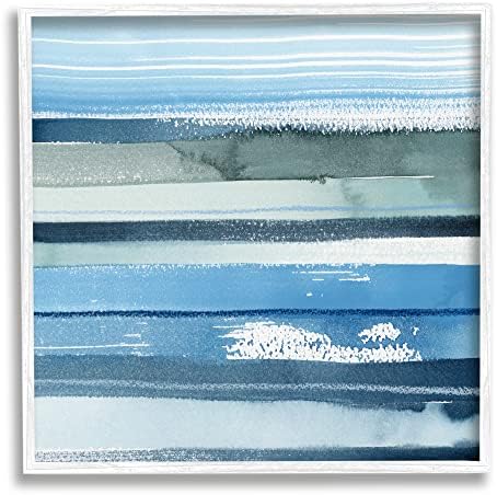 תעשיות סטופל מופשטות נוף אוקיינוס ​​קווים מפוספסים כחולים רוויים אמנות קיר ממוסגרת, עיצוב מאת גרייס פופ